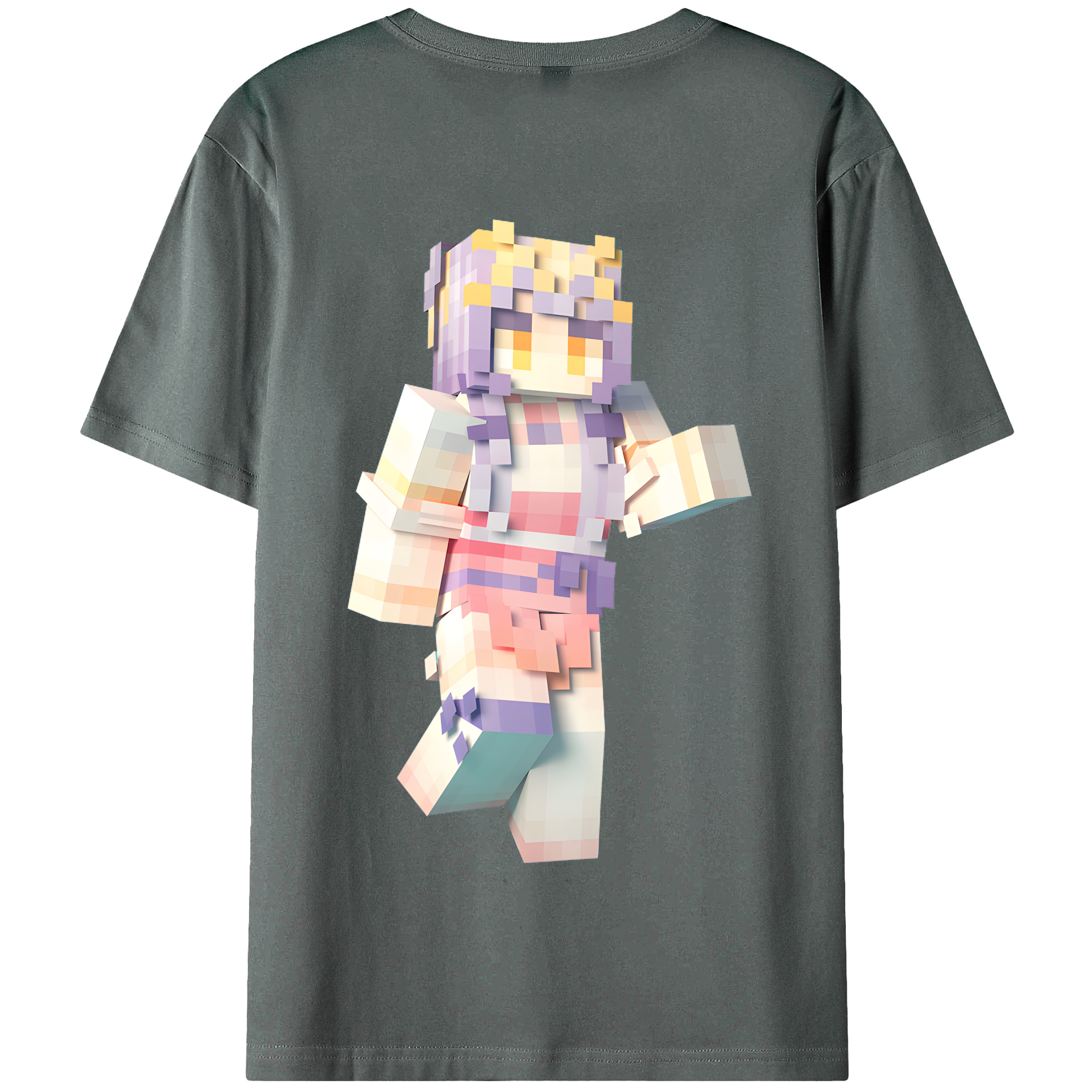 （画像用） マインクラフト ブロックの世界 Minecraft MC Block world 綿100％半袖Tシャツ（背面プリント）